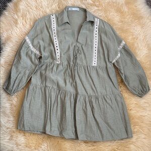 Zara Olive Dress/Tunic with Eyelet Trim